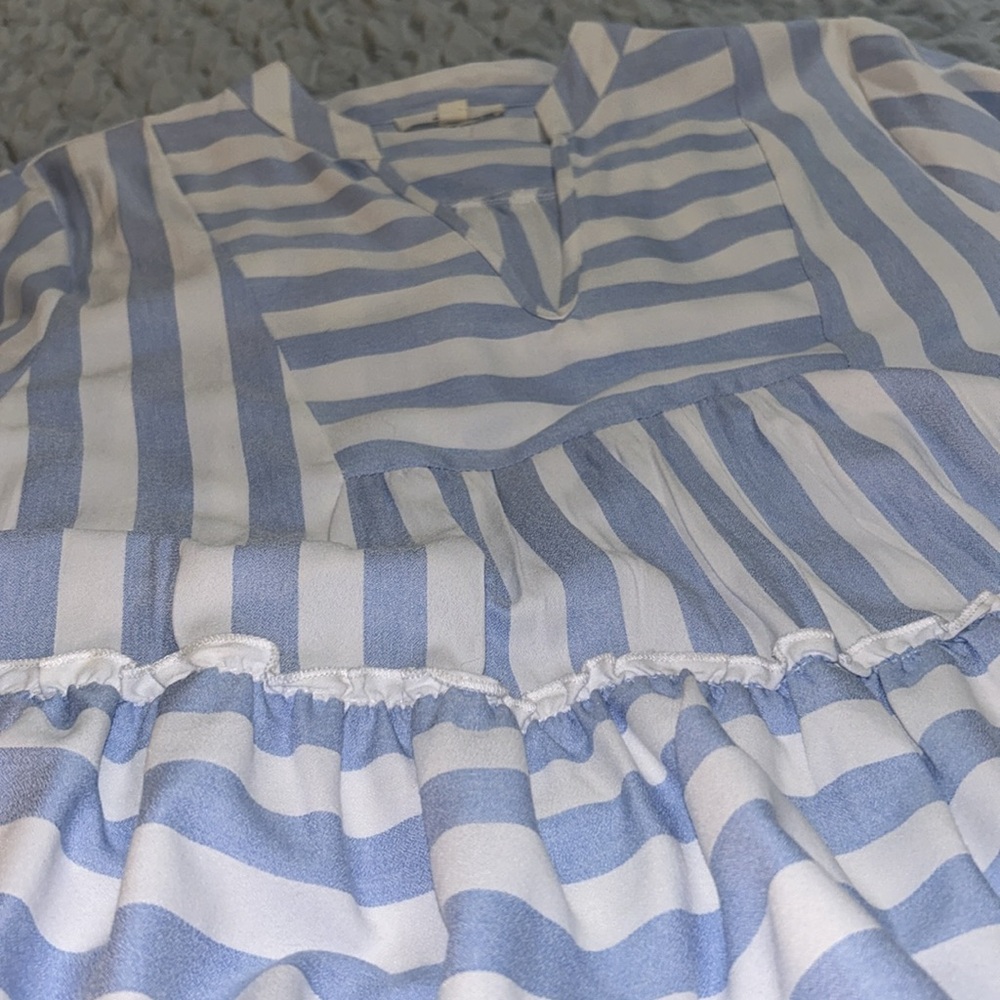 Blue and White Striped Women's Dress - Picture 2 of 4
